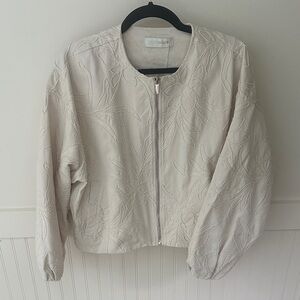 Zara Cream Embroidered Floral Bomber Jacket